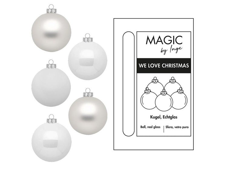 Set aus vier glatten Weihnachtskugeln aus Echtglas von Magic by Inge