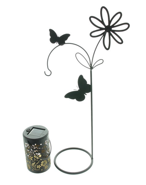 FRANK FLECHTWAREN|Solar-Deko Blütenlaterne, 25 x 12,5 x 47 cm, METALL, KUNSTSTOFF, HOLZ