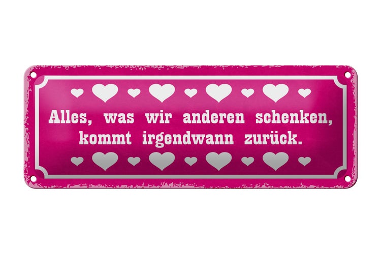 Blechschild Spruch 27x10cm alles kommt irgendwann zurück Dekoration