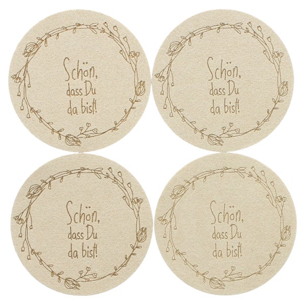 FRANK FLECHTWAREN | Untersetzer Schön, dass Du da bist, 4er Set, POLYESTER, Ø 10 cm