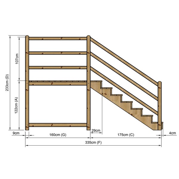 Illustration einer Holztreppe mit Maßangaben