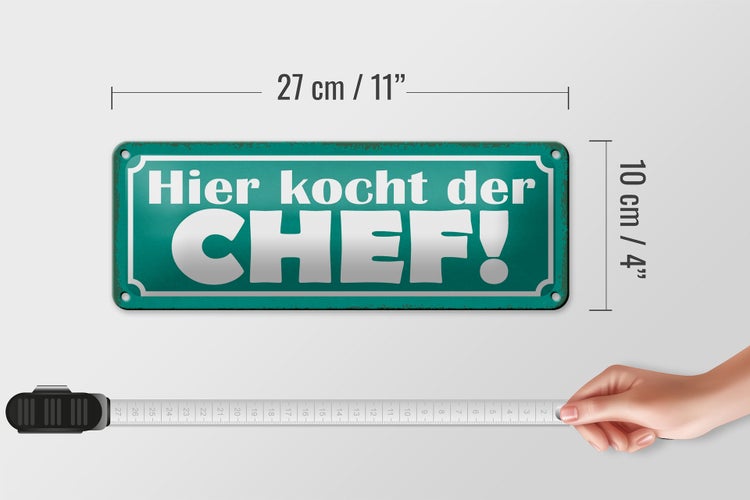 Blechschild Spruch 27x10cm hier kocht der Chef Dekoration