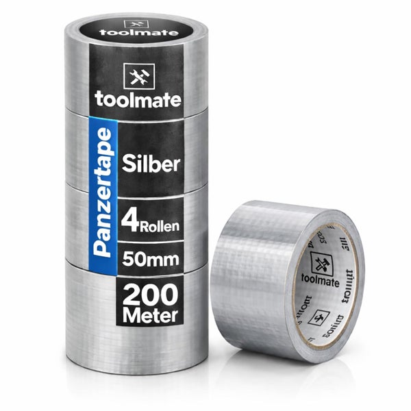 Toolmate Panzertape Silber, 4 Rollen, Breite 50 Millimeter, Gesamtlänge 200 Meter.
