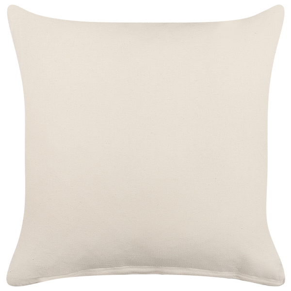 Quadratisches Dekokissen aus strukturiertem Stoff in Beige.