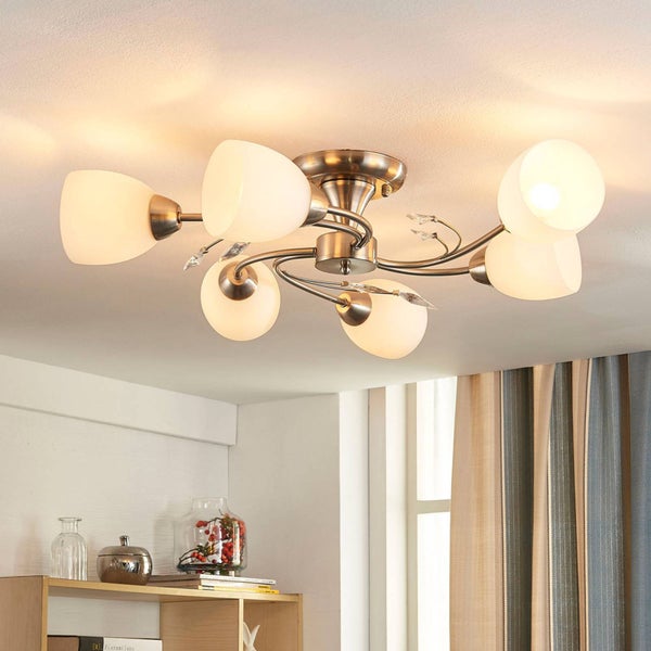 Lindby Deckenlampe Glas Metall nickel matt, Deckenstrahler 6x E14 max. 40W ohne Leuchtmittel Deckenleuchte Schlafzimmer Flur Wohnzimmerlampe