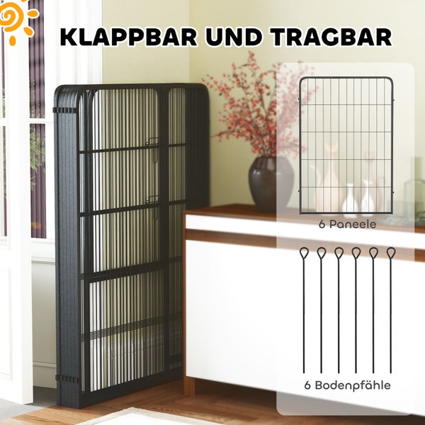 PawHut Welpenlaufstall 6-eckig Welpenauslauf mit 6 Gitterplatten Tür flexibel faltbar Schutzplane Freilaufgehege 100cm hoch Hundelaufstall Welpengitter für Hund Katze Laufgitter für drinnen draußen