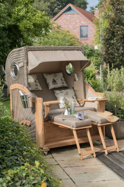 Strandkorb Westerland Teak Bullauge PE grey Dessin 537