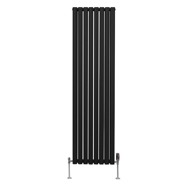 Oval Röhrenheizkörper & Chrom Thermostatventile – 1800mm x 480mm - Schwarz