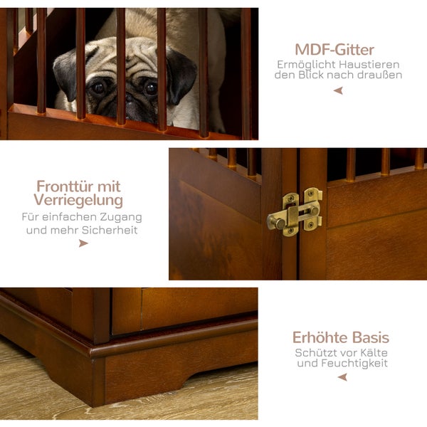 PawHut Hundekäfig, Haustierkäfig, Hundehütte für mittelgroße Hunde, Hundebox Indoor, Tierkäfig mit abschließbarer Tür, Braun, 80,5 x 59,5 x 67,5 cm