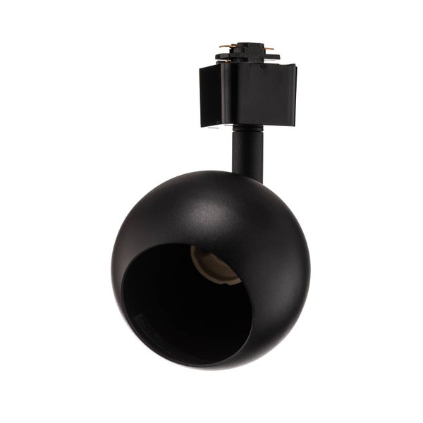 Schwarzer Schienenspot in Kugelform aus Metall für Schienensysteme.