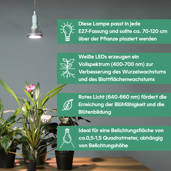 Parus by Venso Growlight Indoor plants LED E27 Pflanzenlampe, Vollspektrum, 18W Pflanzen Lampe, Venso Ecosolutions , verbesserte Photosynthese, höhere Chlorophyllbildung, Venso Pflanzenlampe Weiß