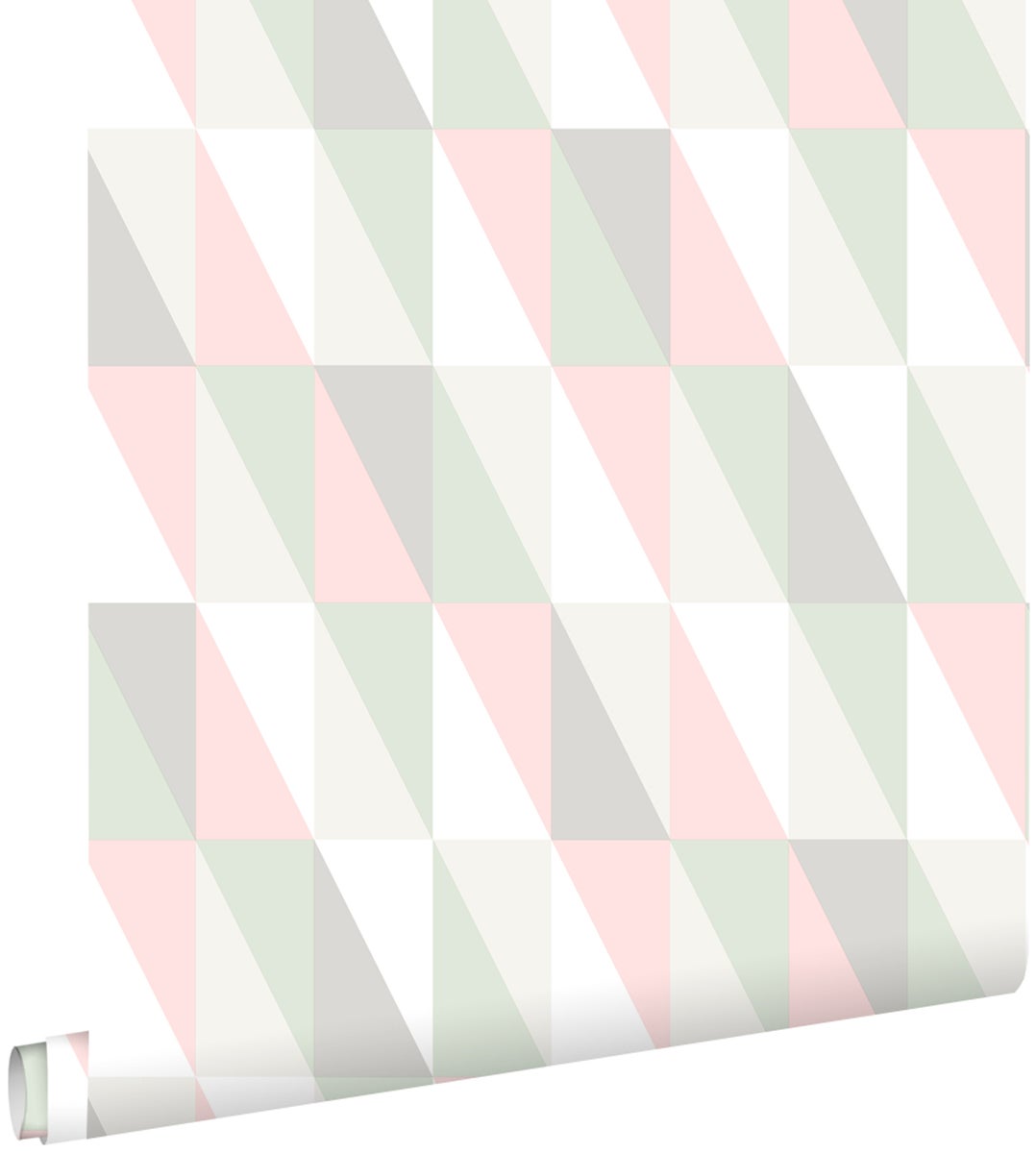 ESTAhome Tapete grafische Dreiecke Hellrosa und Mintgrün - 53 cm x 10,05 m - 138919