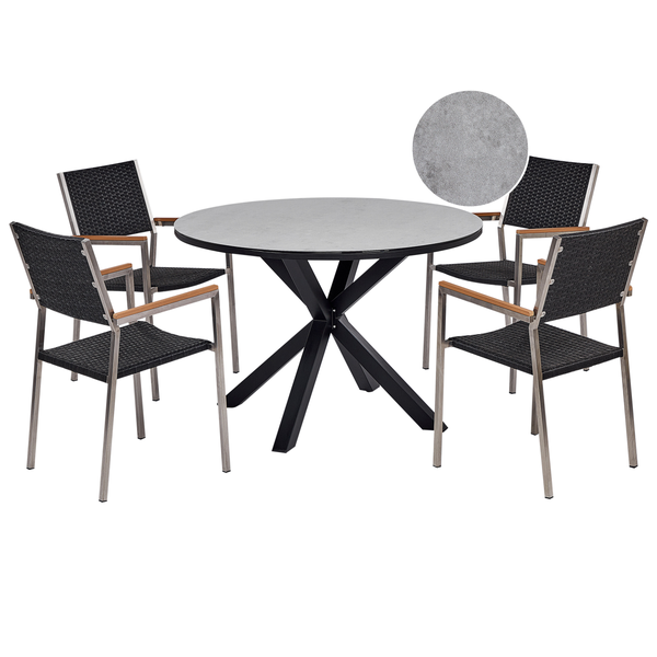 Gartenmöbel Set 4-Sitzer MALETTO/GROSSETO Polyrattan Marmor Optik Grau / Schwarz