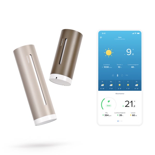 Netatmo Wetterstation Sensoren mit Anzeige der Messwerte in der Smartphone App