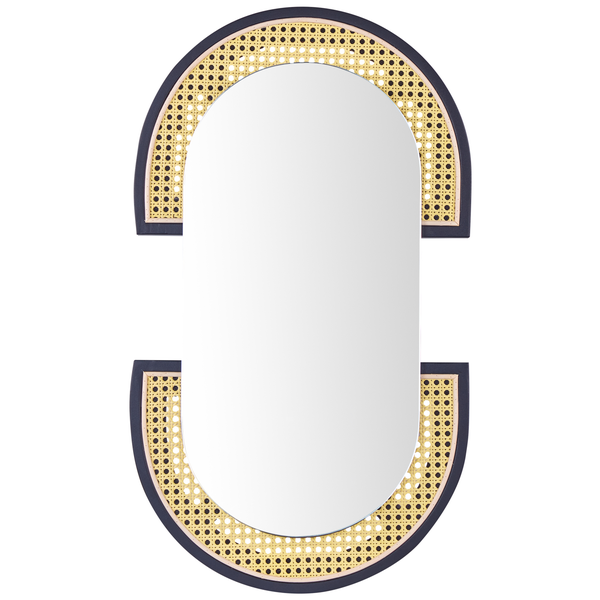 Ovaler Wandspiegel mit Rattanrahmen