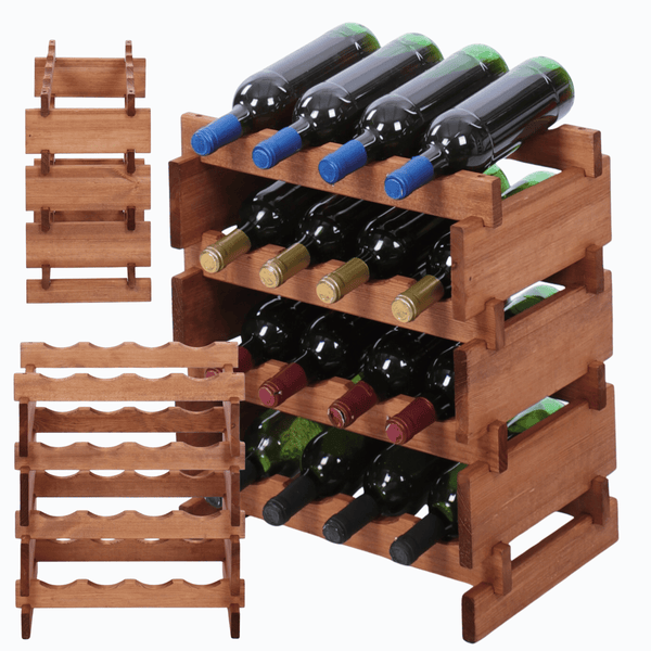 Weinregal VINOTECA FLEX PRO HxBxT 51x46x28cm 16 Flaschen auf 4 Ebenen Massives Kiefernholz Braun geölt