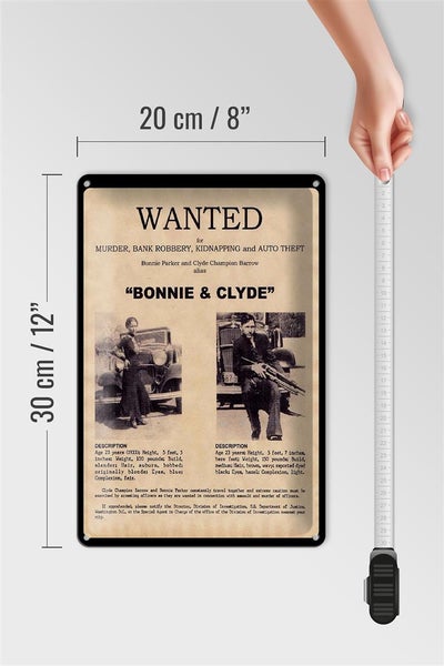 Blechschild Spruch 20x30cm wanted Bonnie Clyde