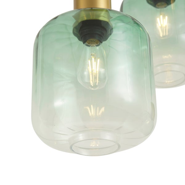 Moderne Hängeleuchte mit zwei transparenten Glaskörpern und Leuchtmitteln in Vintage Optik.