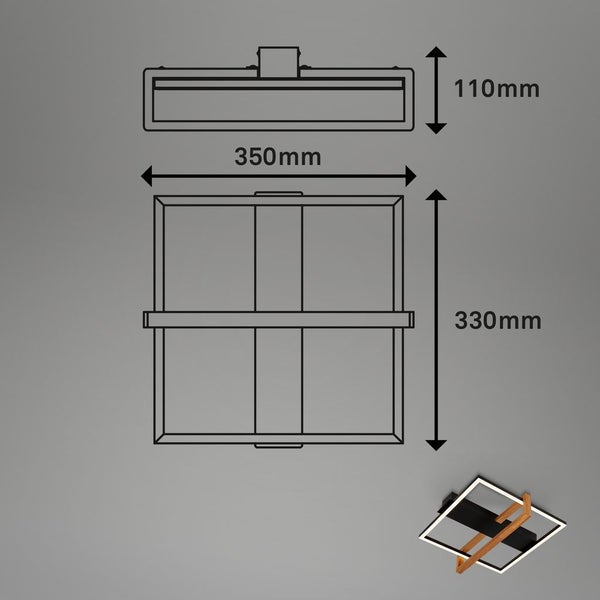 LED ceiling light, black, with wood, LED/14W