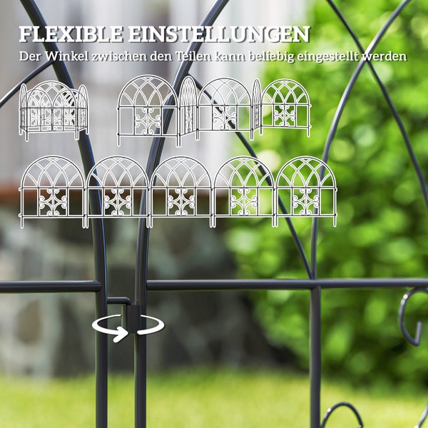 Outsunny Gartenzaun Zaun Stahl 300 cm x 70 cm hoch Dekorativer Gitterzaun Set Zaunelemente Landschaftszaun Oberbogen Zaun für Hunde Hundezaun für Garten Blumenbeete Tierbarriere Außenbereich Schwarz