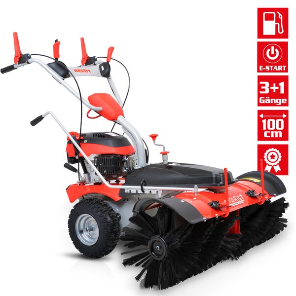 Kehrmaschine mit Benzinantrieb und rotierenden Bürsten