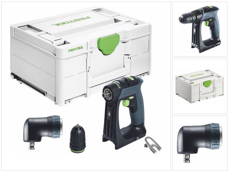 Festool CXS 18-Basic Akku Bohrschrauber 18 V 40 Nm Brushless + Winkelvorsatz + Systainer - ohne Akku, ohne Ladegerät