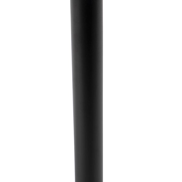 Mattschwarzes, zylindrisches Tischbein aus Metall.