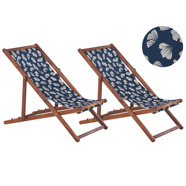 Set mit 2 klappbaren Liegestühlen ANZIO mit Ersatzstoffen Blumenmuster Akazienholz Dunkelbraun