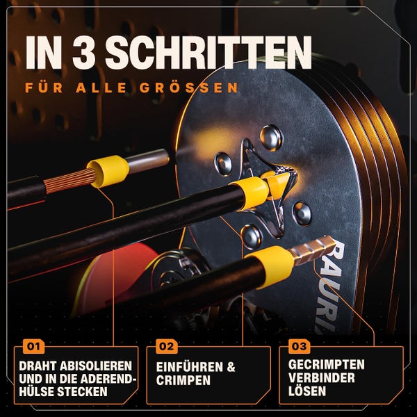 BAURIX® Crimpzange für Aderendhülsen, Selbsteinstellende Krimpzange 0,25-10mm², Ergonomische Presszange, Crimp Zange für isolierte & unisolierte Aderendhülsen, Crimpwerkzeug - Modell: PERSEUS (4-Kant)