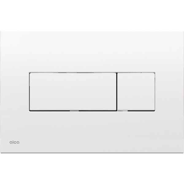 Alca Betätigungsplatte für WC mit Zwei-Mengen-Spülung, Weiß, rechteckiges Design.