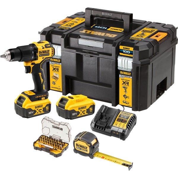 DeWalt Akku-Starter-Set mit zwei 18 Volt 5 Amperestunden XR Lithium-Ionen Akkus und einem Schnellladegerät.