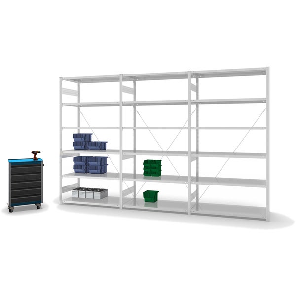 PROREGAL Fachbodenregal Stecksystem T-Profil Heavy-Duty Grundregal HxBxT 250 x 130 x 60 cm 6 Ebenen Fachlast 330 kg Einseitig Nutzbar Lichtgrau