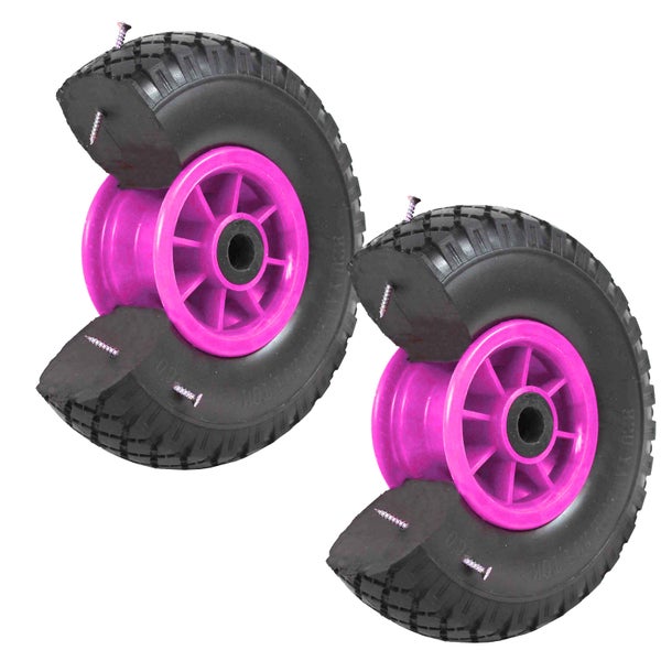 Zwei Schubkarrenräder mit Reifenprofil und Kunststofffelge