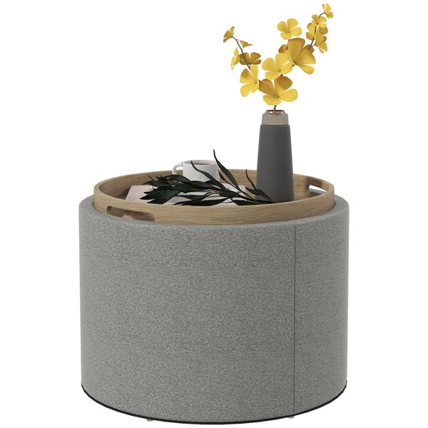 HOMCOM Sitzhocker mit Stauraum Hocker mit Klappdeckel, Runder Fußhocker Sitzwürfel Aufbewahrungsbox Polsterhocker, Leinenoptik 56 x 42 x 42 cm Grau