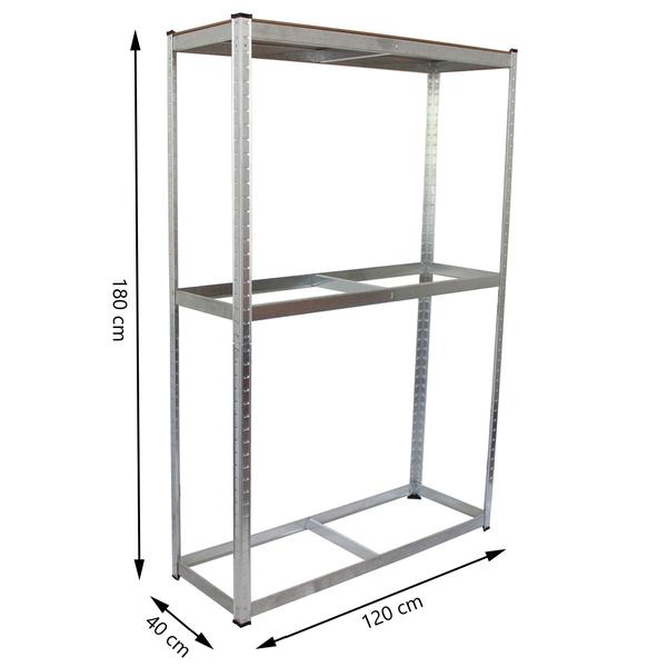 Metallregal mit den Maßen 180 cm Höhe, 120 cm Breite und 40 cm Tiefe