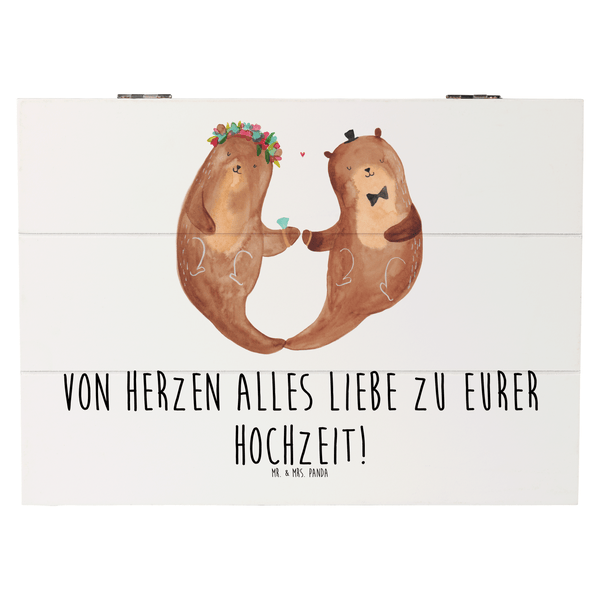 Mr. & Mrs. Panda 25 x 18 cm Holzkiste Hochzeit Otter - Weiß