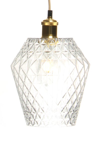 Moderne Glaslampe Klar Gold, Rauten muster 27 cm | Wohnzimmer Esszimmer Leuchte