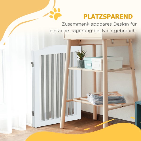 PawHut Hunde Absperrgitter, Türschutzgitter, Klappbares Hundegitter mit Ständer, 3 Platten, Treppenschutzgitter für Treppen, Flur, Weiß, 154 x 30 x 80 cm