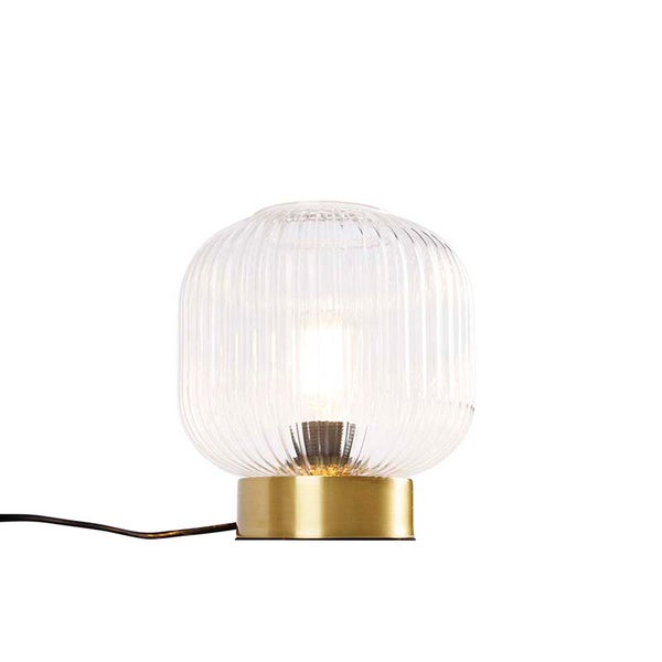Tischleuchte mit geripptem Glasschirm und Sockel