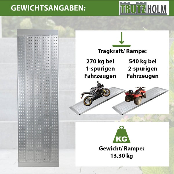TRUTZHOLM 1 x Alu Auffahrrampe 200 x 70 cm Traglast 540 kg grau starr perforiert Verladerampe