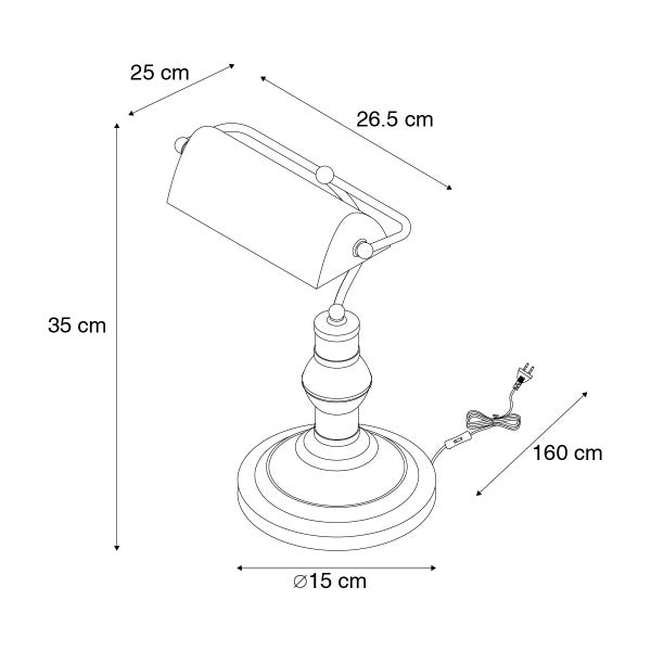 Skizze einer Schreibtischlampe mit Maßangaben