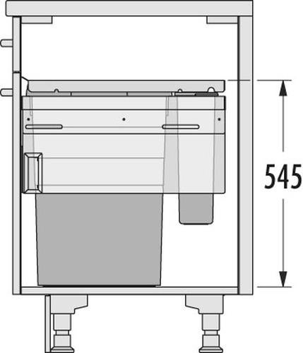 Maßzeichnung eines Abfallsammlers im Küchenunterschrank mit einer Einbauhöhe von 545 Millimeter.