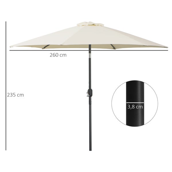 Outsunny Knickschirm, Sonnenschirm mit Handkurbel, Ø2,6 x 2,35 m, Alu, 180/㎡ Polyester, Beige