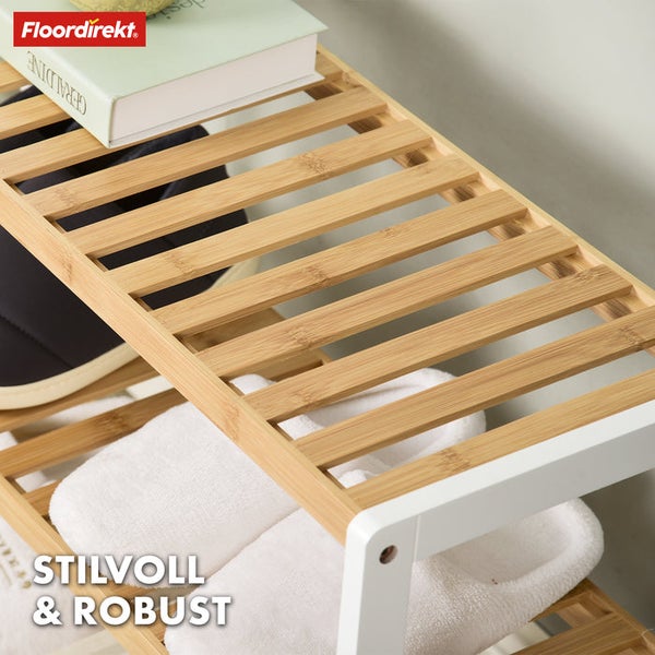 FLOORDIREKT Bambus-Schuhregal Michigan - Stilvolles & Platzsparendes Regal - mit 3 Ablagen