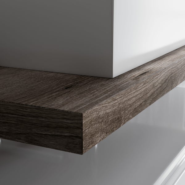 Badmöbel-Set in 80cm mit weißer Schublade, Waschtischplatte in Holzoptik und Waschbecken | Lagos