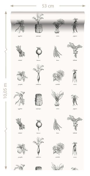 Tapetenrolle mit Gemüsemotiven, 53 cm breit und 10,05 m lang