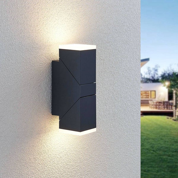 Lindby LED Wandleuchte außen Sally (spritzwassergeschützt (Modern) in Schwarz aus Aluminium (2 flammig, ) - Außenwandleuchten Wandlampe Led Außenlampe Outdoor für Außenwand/Hauswand