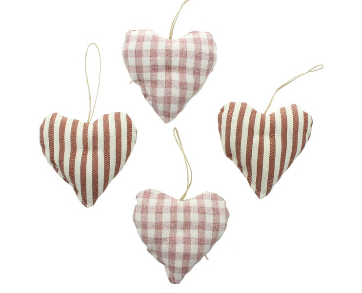 FRANK FLECHTWAREN|Hänger Knopfherzchen, 4er Set, 13 x 13 cm, BAUMWOLLE, LEINEN, POLYESTER