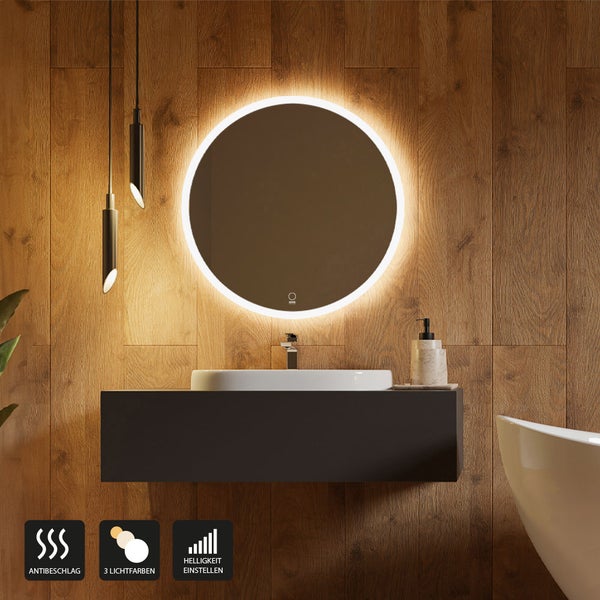 Home Deluxe - LED-Spiegel - Rund - 3 verschiedene Lichtfarben - Antibeschlagssystem - 38 Watt Gesamtleistung I Wandspiegel Badspiegel Badezimmerspiegel - Variantenauswahl (EMMI - 80 cm)