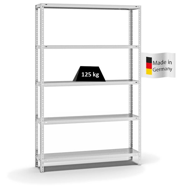 PROREGAL Fachbodenregal Schraubsystem Light-Duty Grundregal HxBxT 200 x 130 x 30 cm 5 Ebenen Fachlast 125 kg Beidseitig Nutzbar Lichtgrau